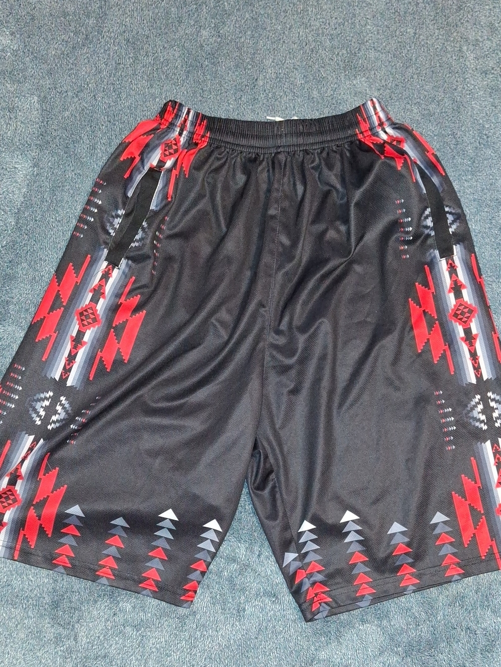 Nu Trendz Men's Black Athletic Shorts with Red Geometric Trim